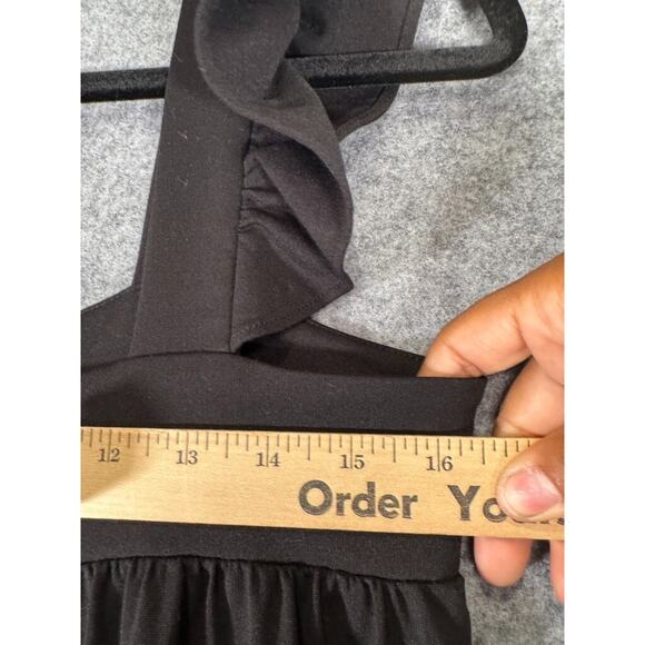 Ann‎ Taylor Dress 4 Ruffle Sleeve Midi Black Stretch Midi Summer Mature - Picture 4 of 7